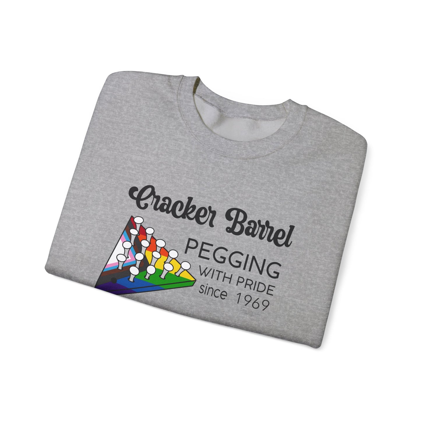 Pegging with Pride Crewneck Sweatshirt, LGBTQ+ Gift, Retro Game Design Unisex, Perfect for Celebrations or Casual Wear, Fun Gift Idea