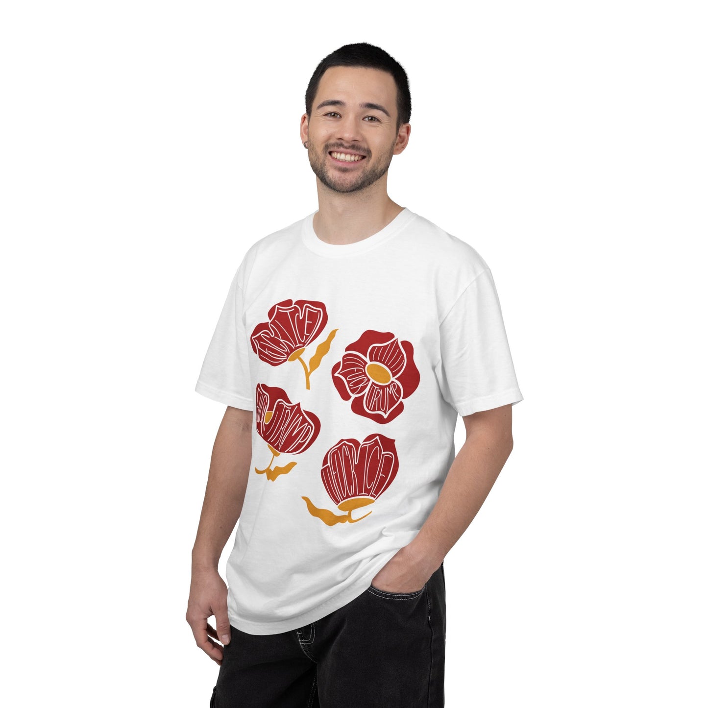 Slightly Subtle Red Abstract Poppy Flowers T-Shirt | Floral Graphic Tee FDT
