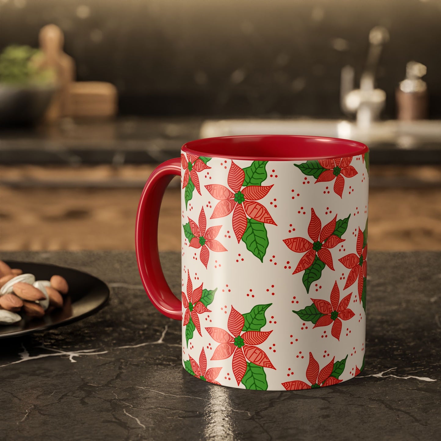 Slightly Subtle Poinsettia Holiday Mugs - Christmas FDT Design | Festive Coffee Mug, Gift for Christmas, Floral Tableware, Winter Decor