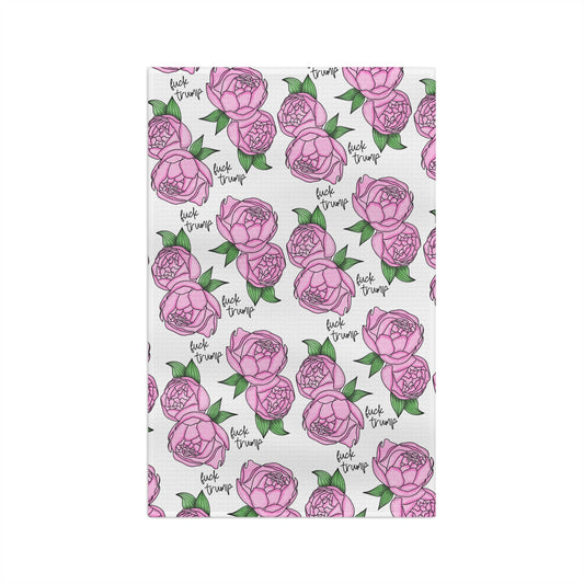 Slightly Subtle Pink Peonies Pattern Microfiber Tea Towel | Floral Kitchen Linen