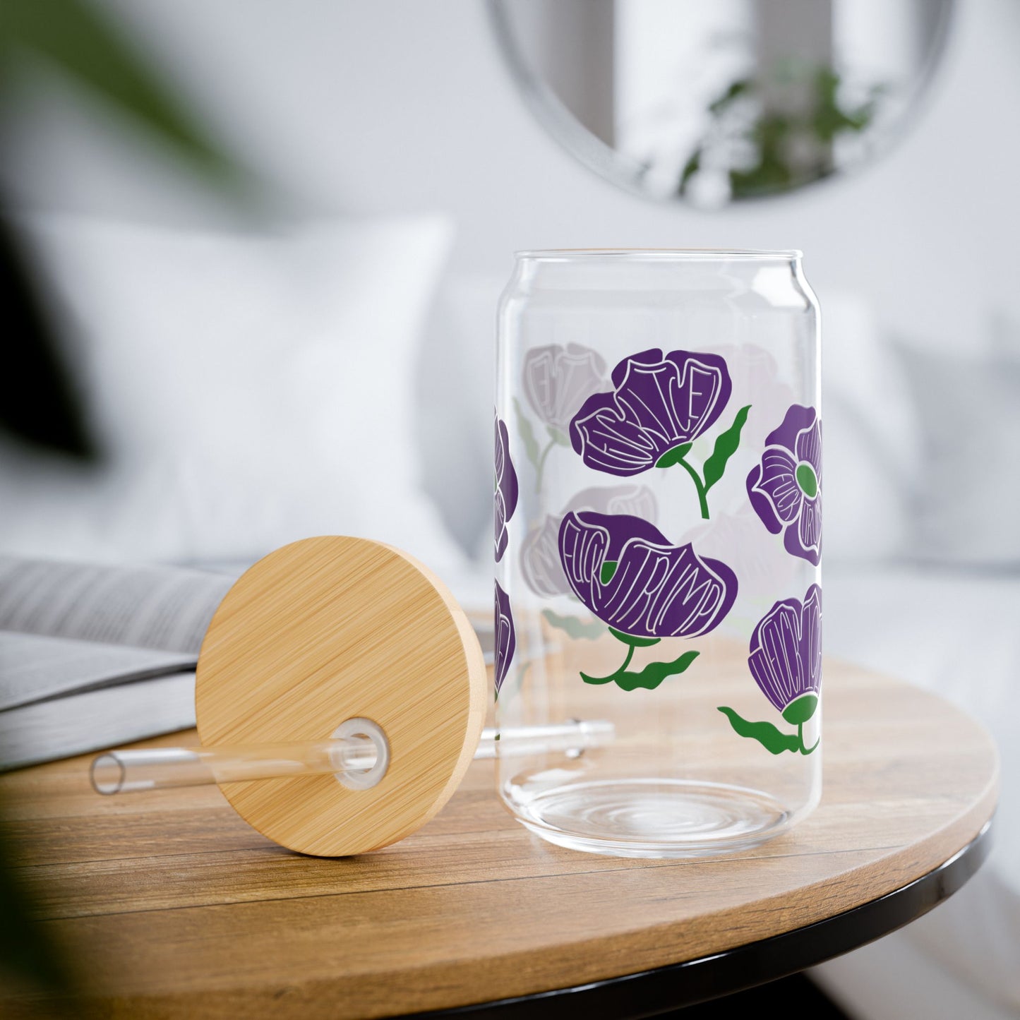 Slightly Subtle Purple Poppy Floral Sipper Glass | 16oz FDT