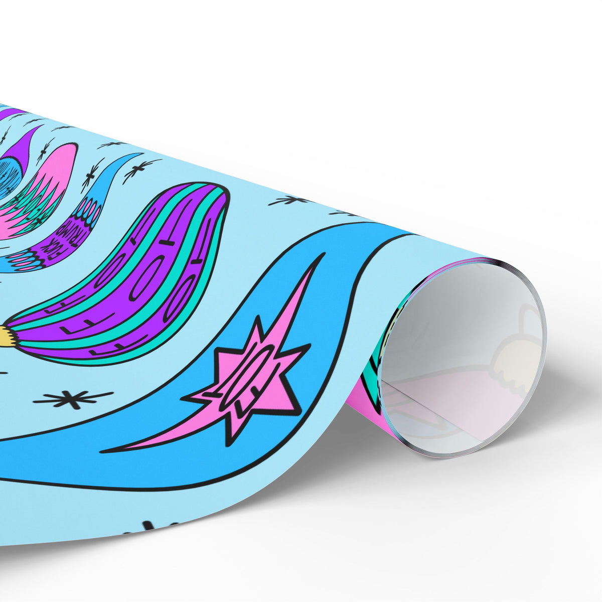 Slightly Subtle Retro Ornament Pattern Blue FDT Wrapping Paper | Blue Pink Holiday Wrap