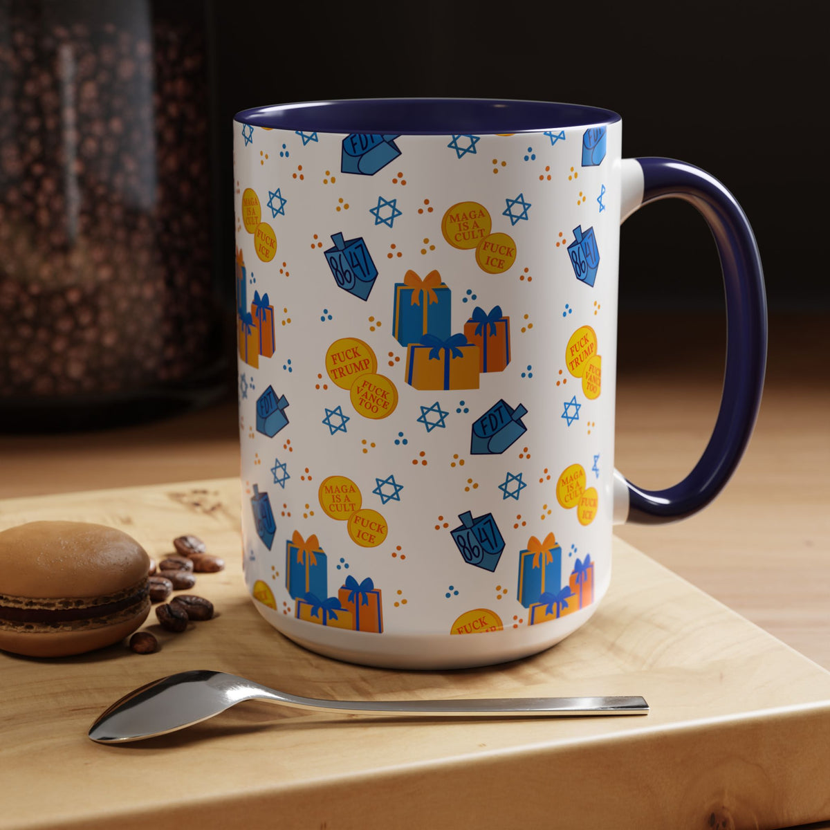 Hanukkah Gift Coffee Mug – Happy Hanukkah Dreidel Gelt Gifts FDT Mug