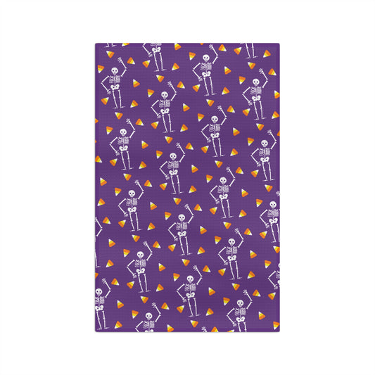 Halloween Skeleton & Candy Corn Microfiber Tea Towel purple