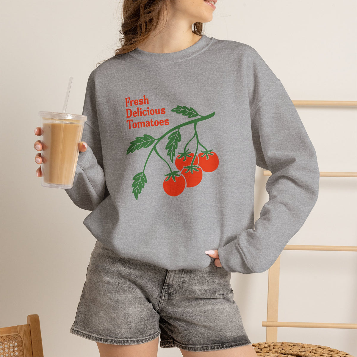 Tomato Crewneck Sweatshirt “Fresh Delicious Tomatoes” Vintage Farm Graphic
