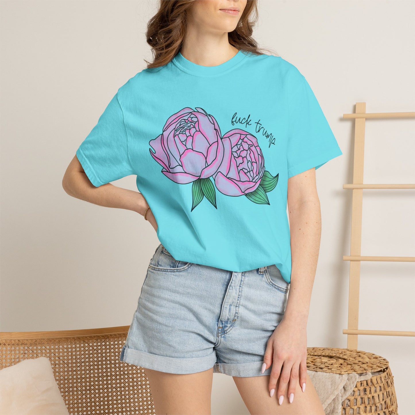 Slightly Subtle Pink Peony Floral Illustration T-shirt | Hand-drawn Blooms FDT
