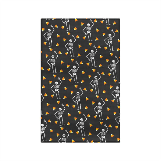 Halloween Skeleton & Candy Corn Microfiber Tea Towel Grey