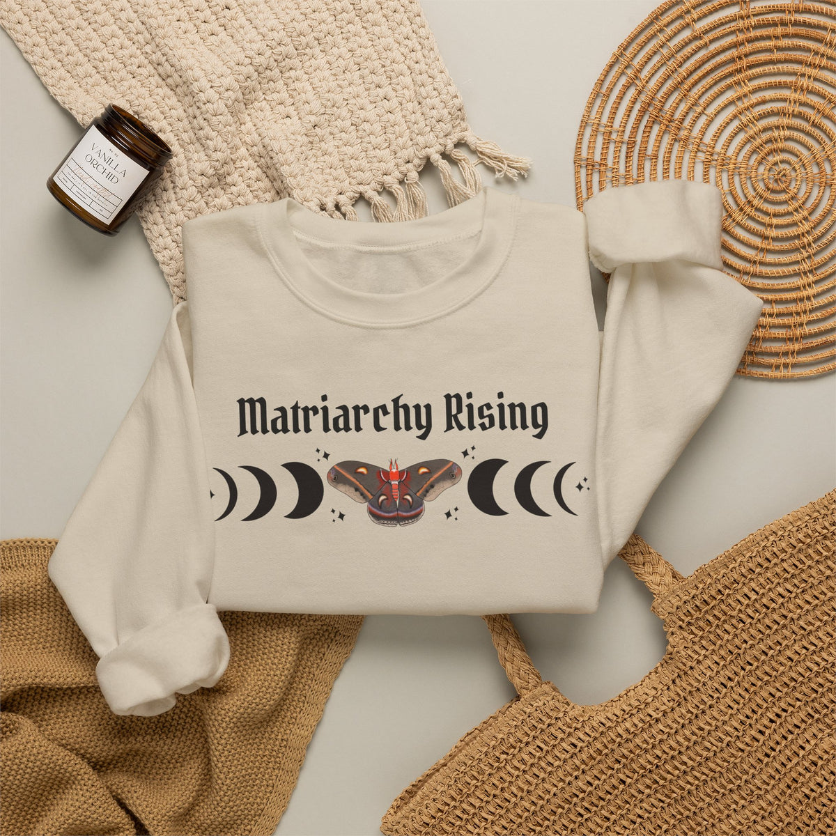 Matriarchy Rising Witchy Moon Phases Moth Crewneck Sweatshirt