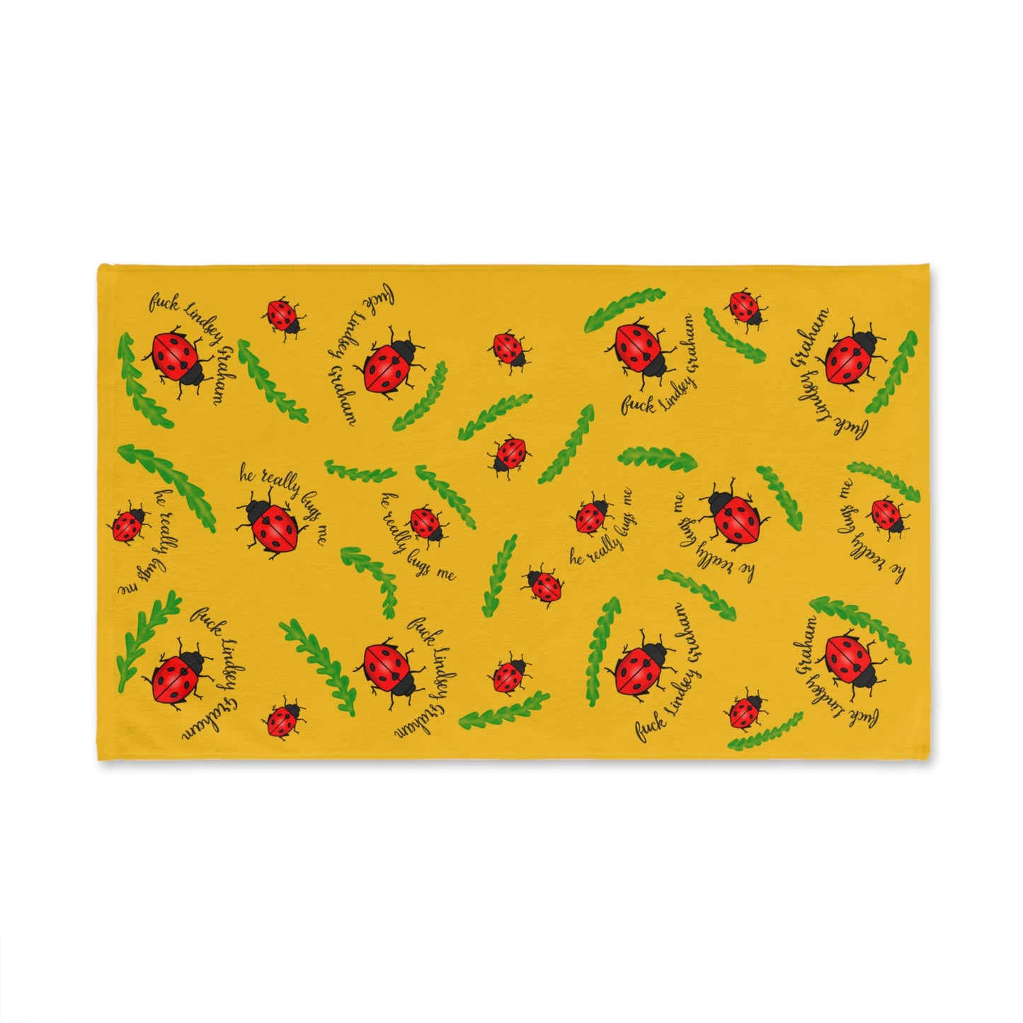 Slightly Subtle Ladybug Yellow Hand Towel, Lindsey Graham, Gifts for Garden Lovers, Kitchen or Bathroom Use, Birthday, Baby Shower