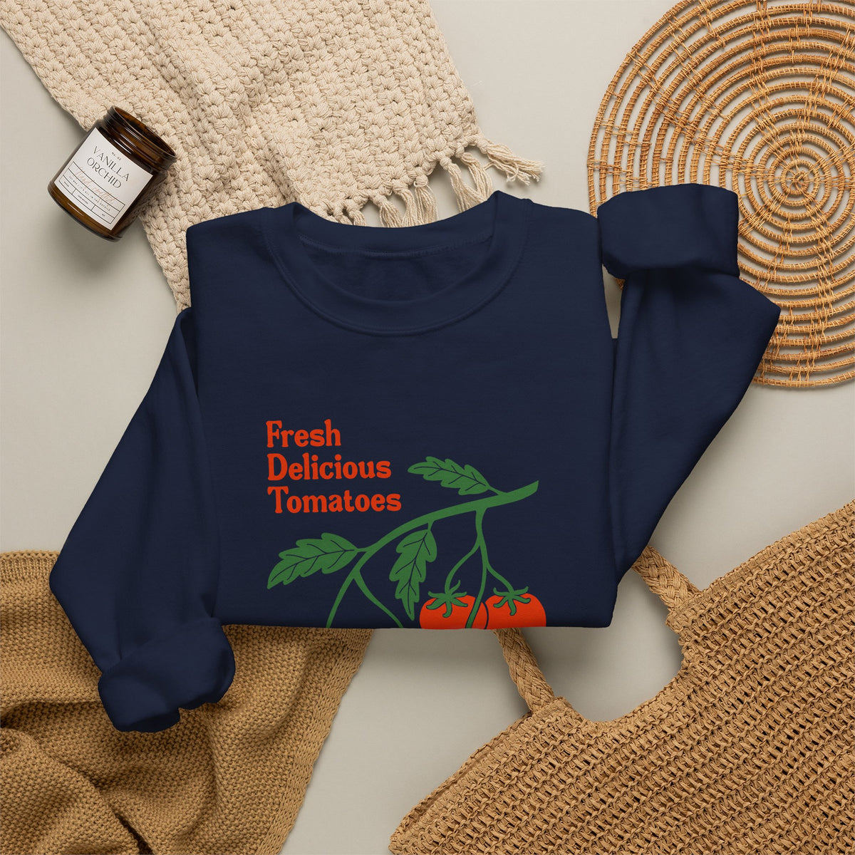 Tomato Crewneck Sweatshirt “Fresh Delicious Tomatoes” Vintage Farm Graphic
