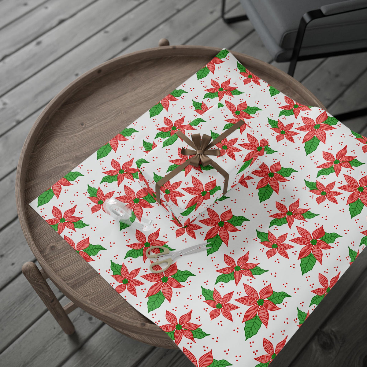 Poinsettia Pattern Wrapping Paper | Christmas Floral Holiday Wrap