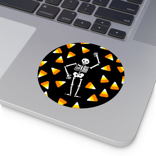 Halloween Skeleton & Candy Corn Round Vinyl Sticker FDT