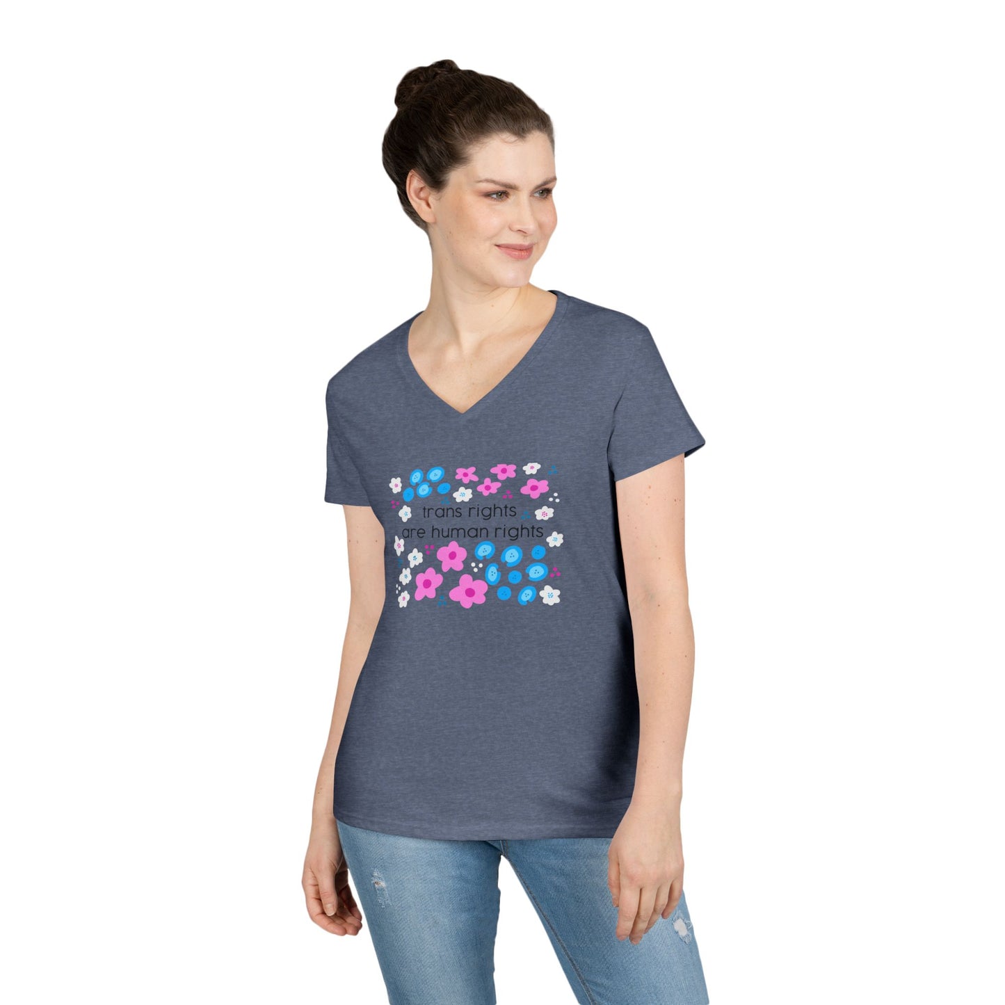 Trans Rights Are Human Rights T-Shirt | Floral Trans Pride Design v neck