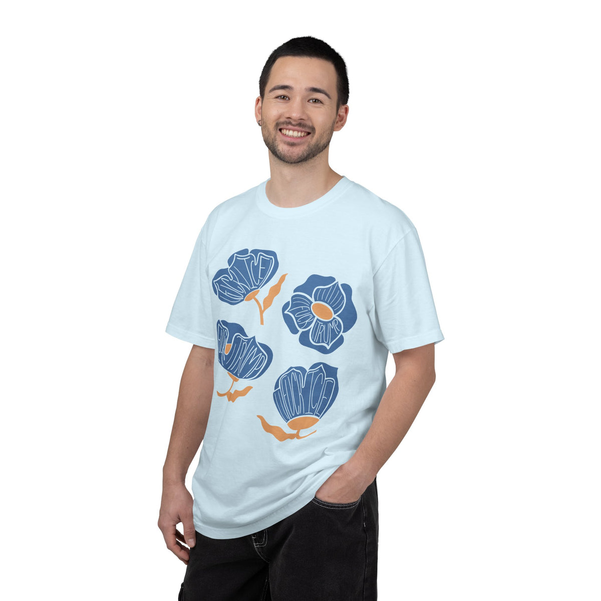 Slightly Subtle Blue Poppy Flowers T-Shirt | Floral Illustration Tee
