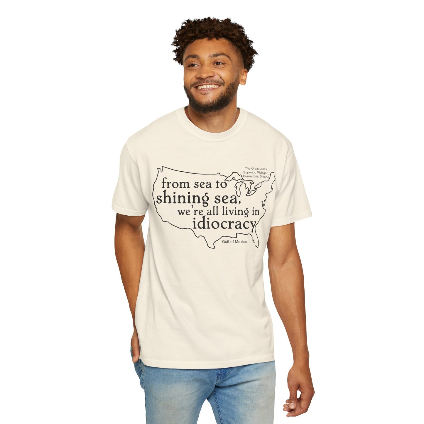 Idiocracy Map T-Shirt  'From sea to shining sea we are living in idiocracy' Minimal Political Tee Great Lakes Gulf of Mexico
