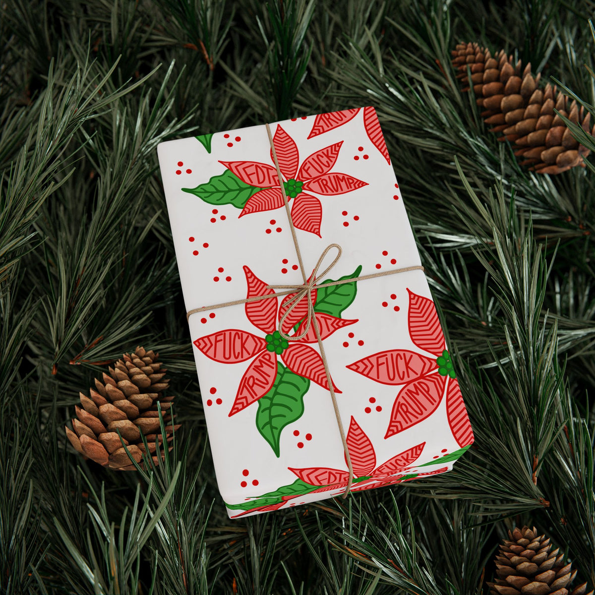 Poinsettia Pattern Wrapping Paper | Christmas Floral Holiday Wrap