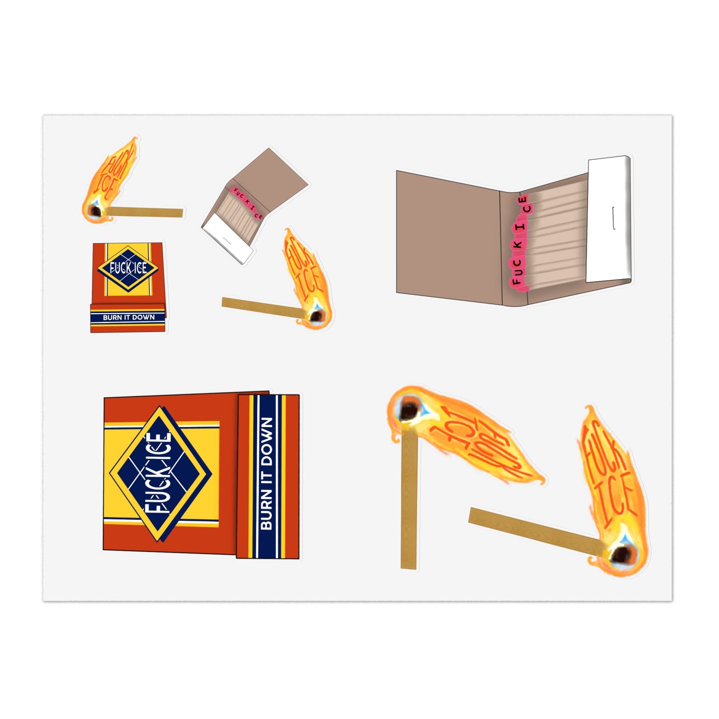 Fuck Ice Matchbox Matches Sticker Sheet
