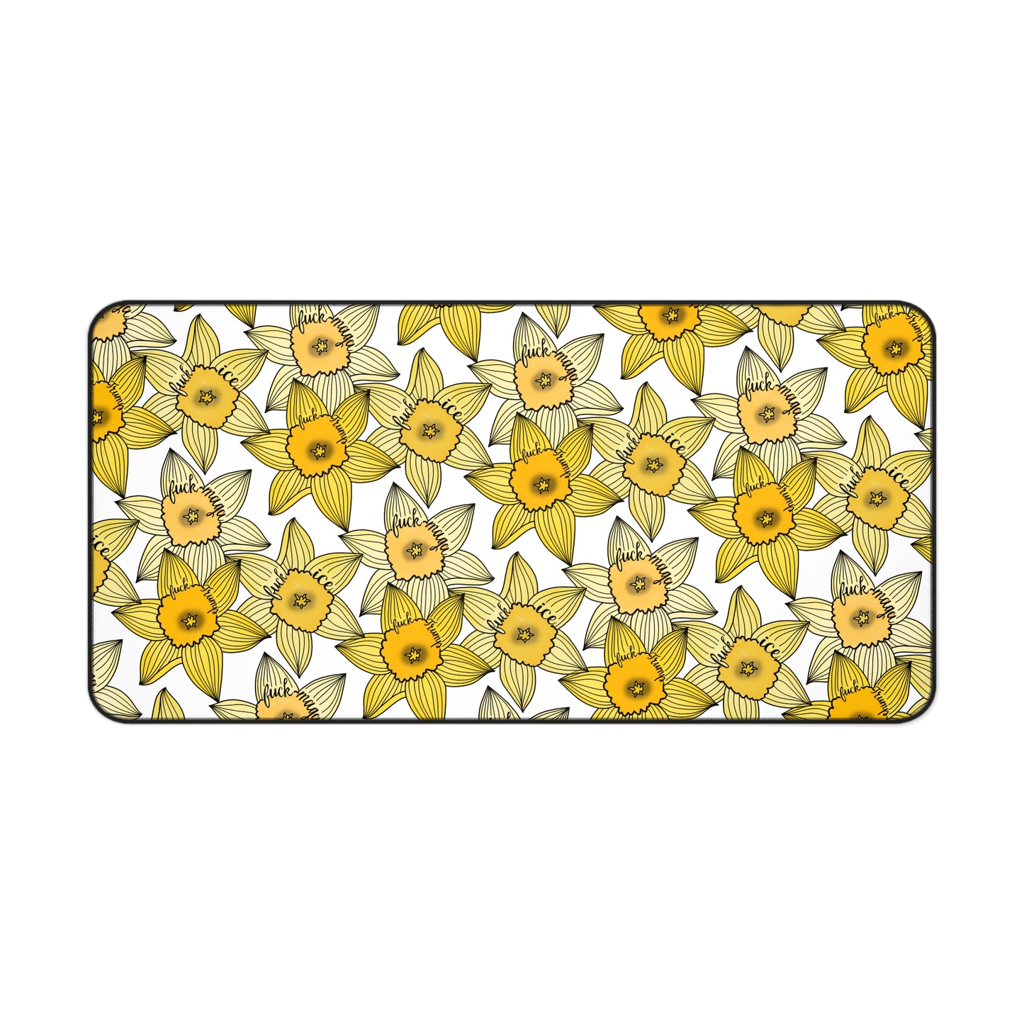 Slightly Subtle Yellow Daffodil Pattern Desk Mat | Spring Floral Pet Feeding Mat
