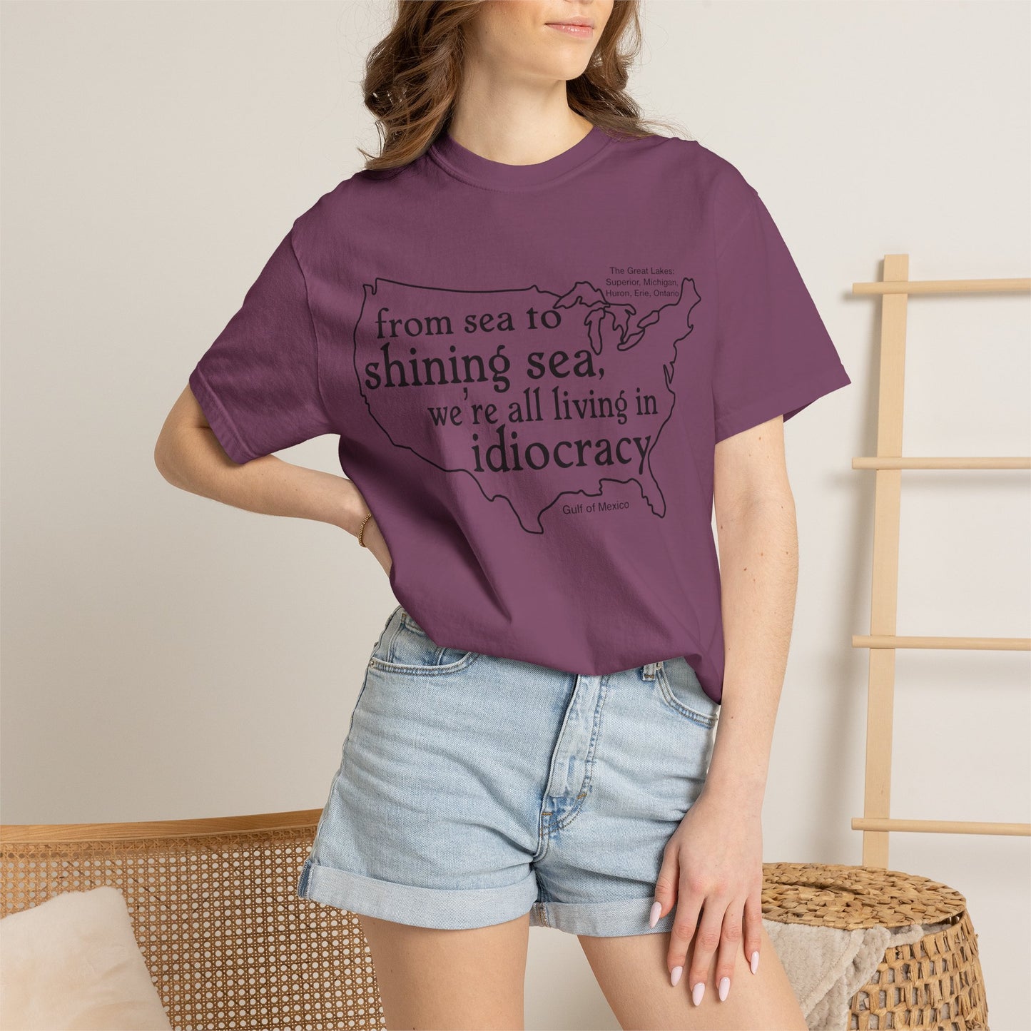 Idiocracy Map T-Shirt  'From sea to shining sea we are living in idiocracy' Minimal Political Tee Great Lakes Gulf of Mexico