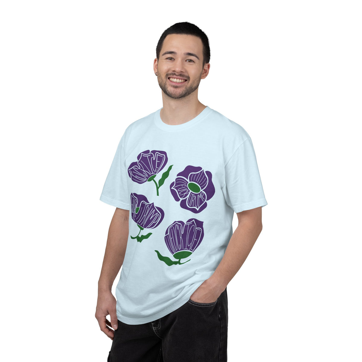 Slightly Subtle Purple Poppy Floral Print T-shirt | Hand-Drawn Flower Illustration FDT