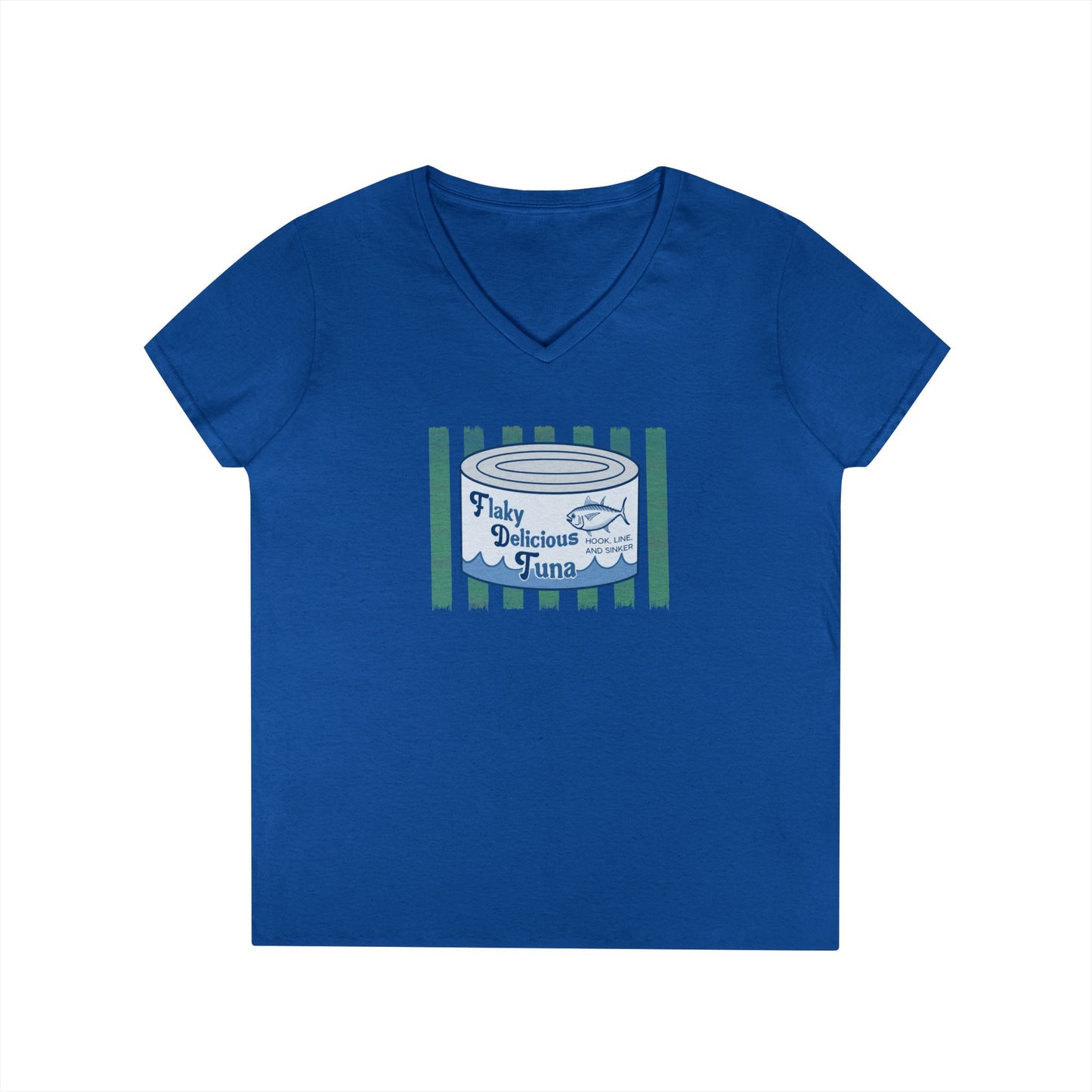 Flaky Delicious Tuna can graphic Tee | V-Neck T-Shirt FDT