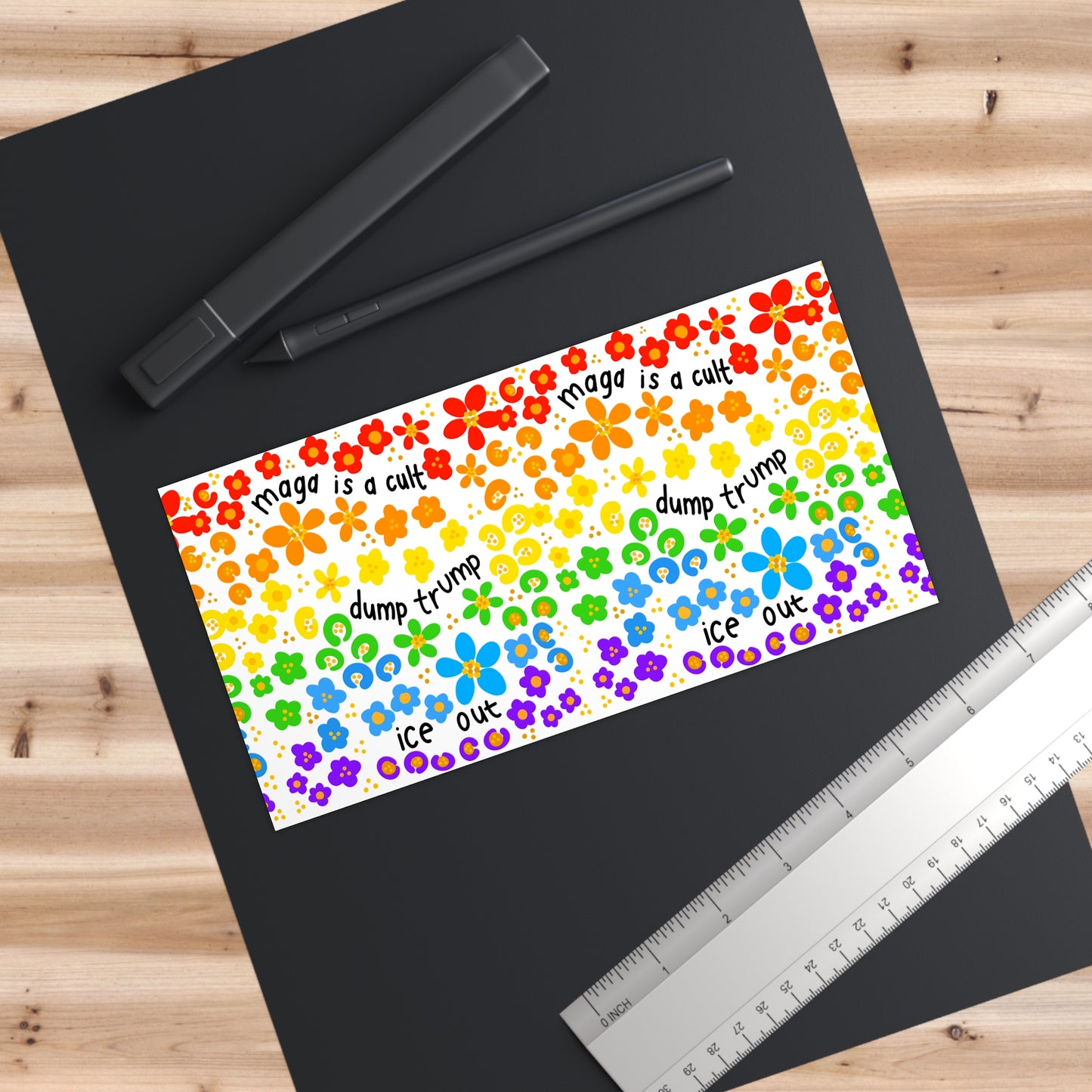 Slightly Subtle Rainbow Flower Pattern Bumper Sticker | Pride, Colorful Floral Decal dump trump ice out