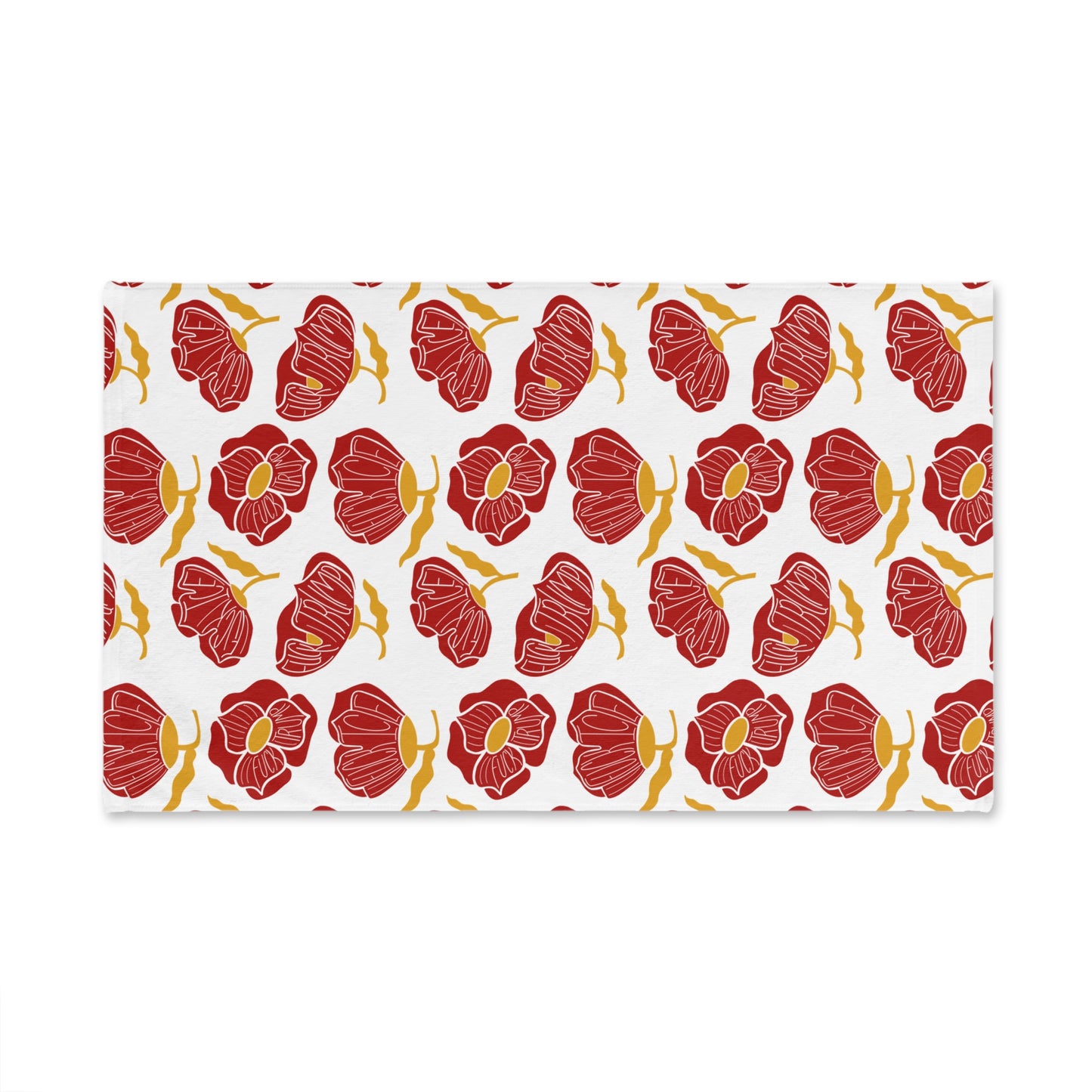 Slightly Subtle Red Poppy Floral Pattern Hand Towel | Botanical Kitchen or Bathroom Linen