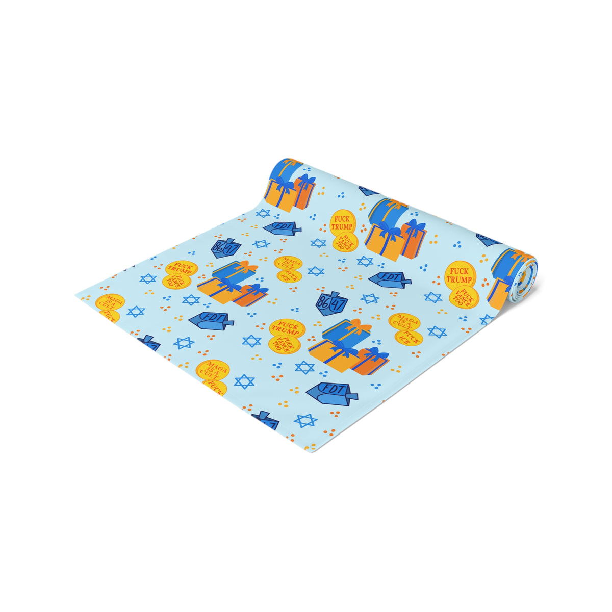 Hanukkah Dreidel Gelt Gift Table Runner FDT