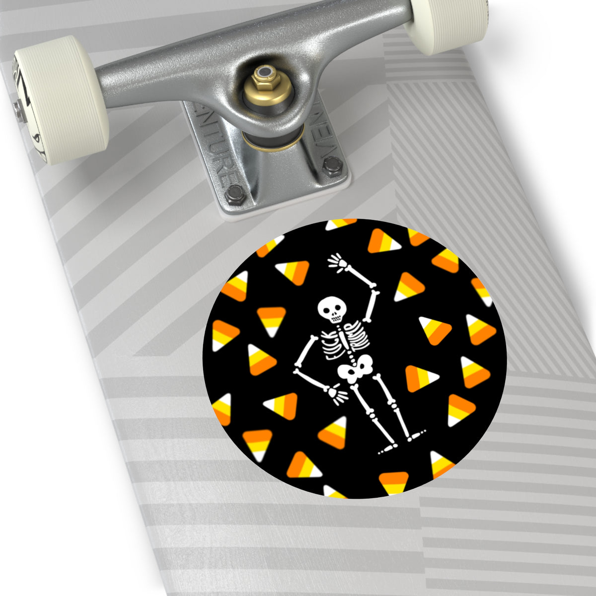 Halloween Skeleton & Candy Corn Round Vinyl Sticker FDT