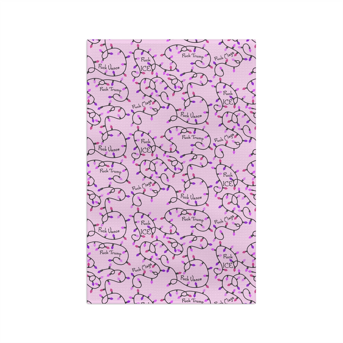 Pink Holiday Lights Microfiber Tea Towel fdt  Christmas Kitchen Towel