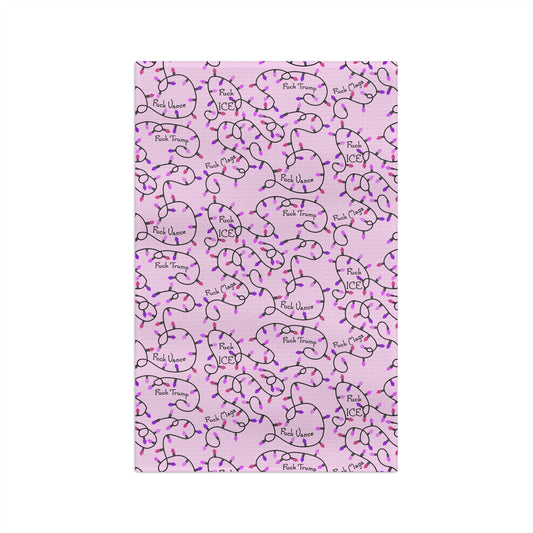 Pink Holiday Lights Microfiber Tea Towel fdt  Christmas Kitchen Towel