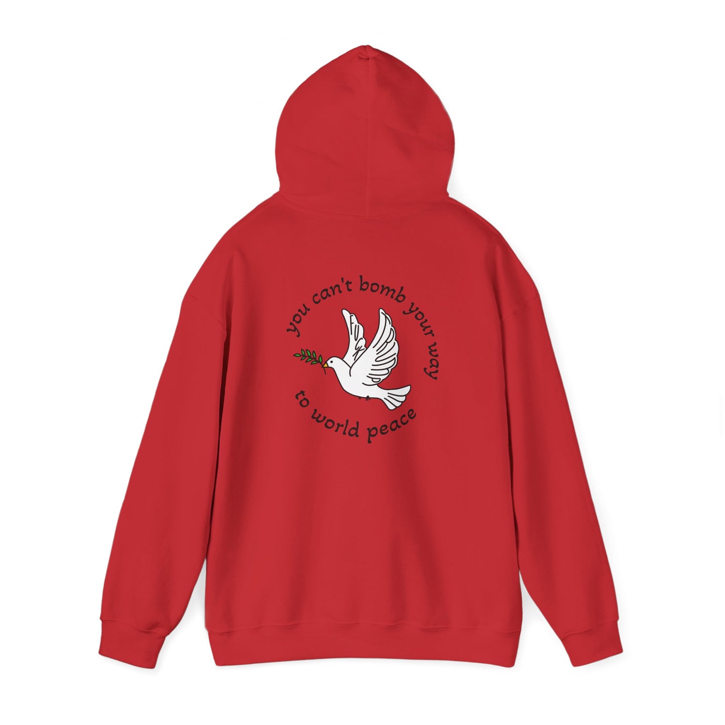 Bombs for World Peace Dove with Olive Branch Hoodie | front and back sweatshirt