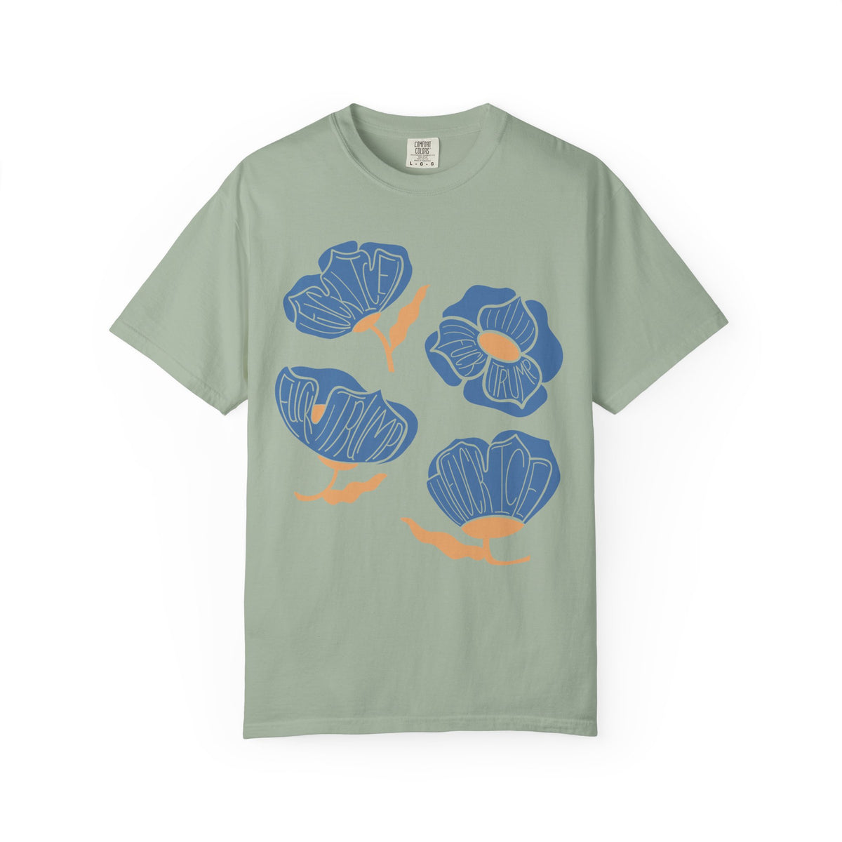 Slightly Subtle Blue Poppy Flowers T-Shirt | Floral Illustration Tee