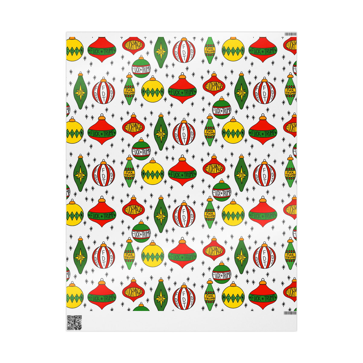 Slightly Subtle Retro Christmas Ornaments FDT Wrapping Paper | Holiday Gift Wrap Roll