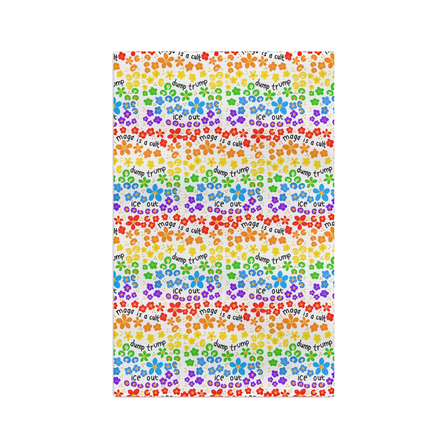 Slightly Subtle Rainbow Floral Pattern Microfiber Tea Towel | Colorful Pride Design