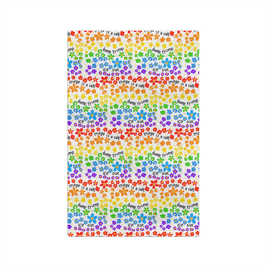 Slightly Subtle Rainbow Floral Pattern Microfiber Tea Towel | Colorful Pride Design