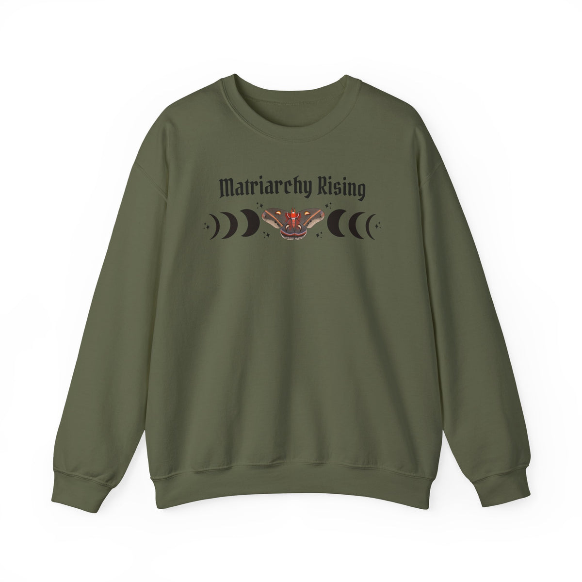 Matriarchy Rising Witchy Moon Phases Moth Crewneck Sweatshirt