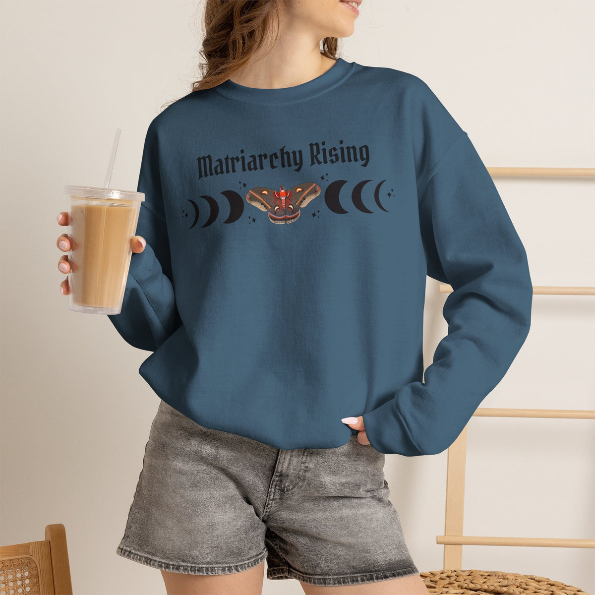 Matriarchy Rising Witchy Moon Phases Moth Crewneck Sweatshirt