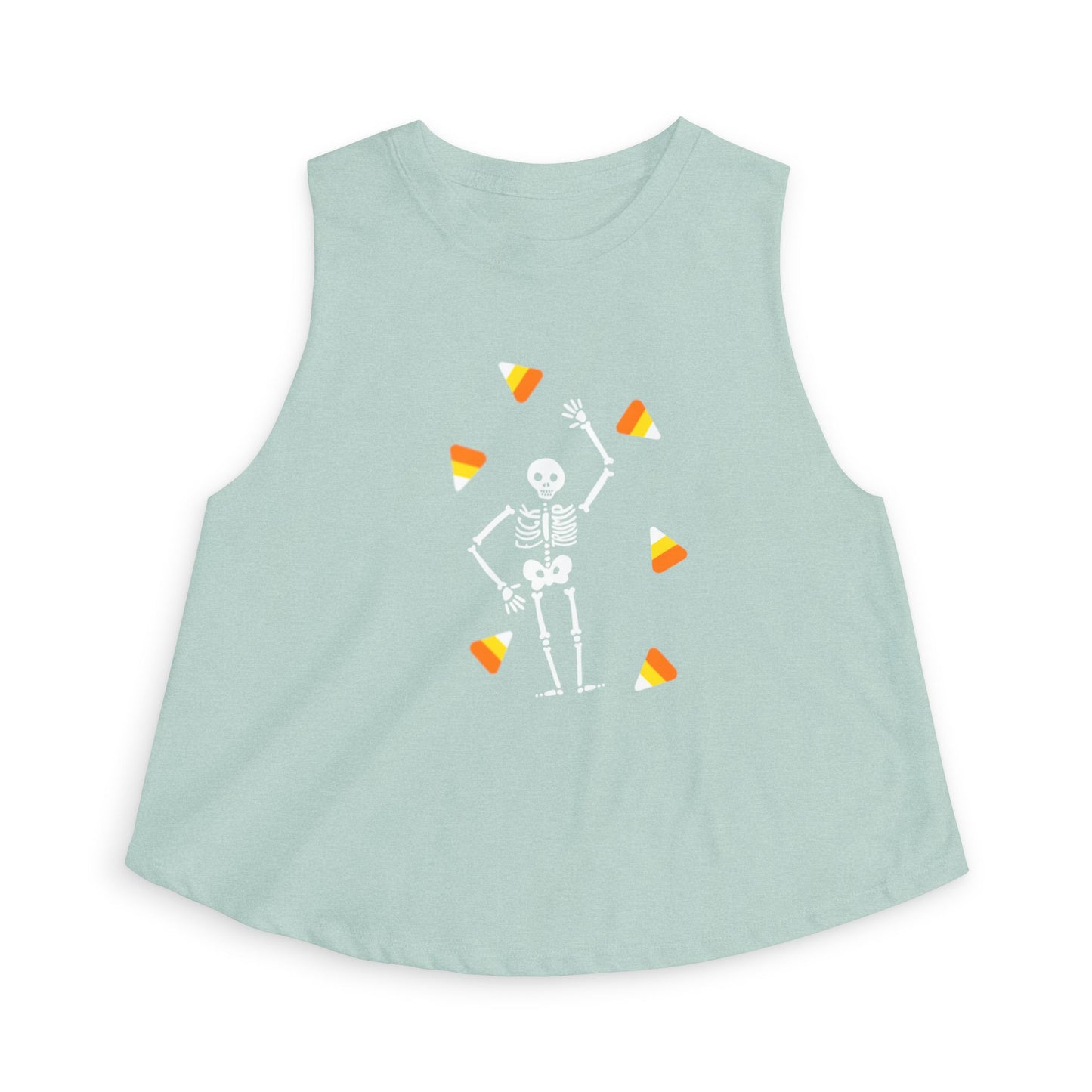 Halloween Candy Corn Skeleton Crop Top Tank