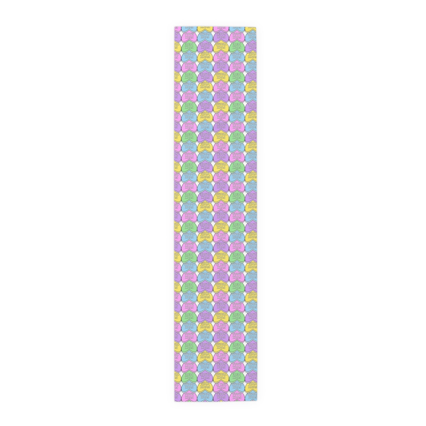 Slightly Subtle Conversation Heart Pattern Table Runner | Pastel Hearts Valentine’s Day Polyester