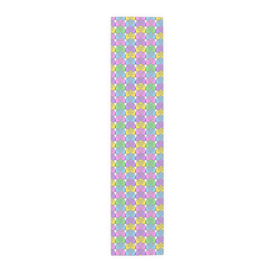 Slightly Subtle Conversation Heart Pattern Table Runner | Pastel Hearts Valentine’s Day Polyester