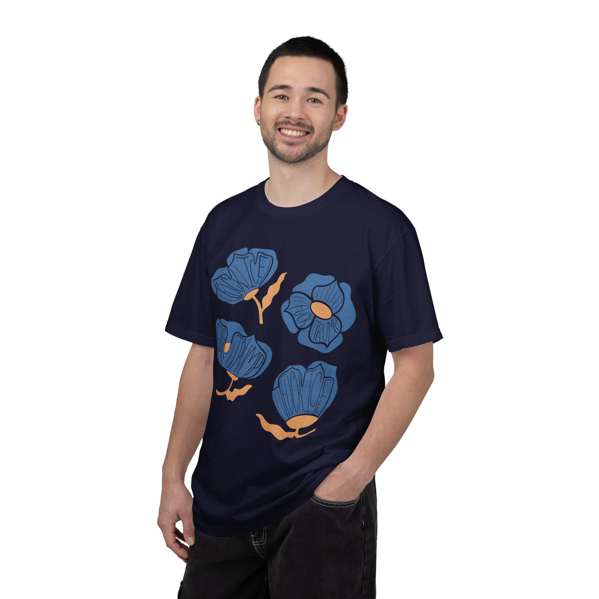 Slightly Subtle Blue Poppy Flowers T-Shirt | Floral Illustration Tee