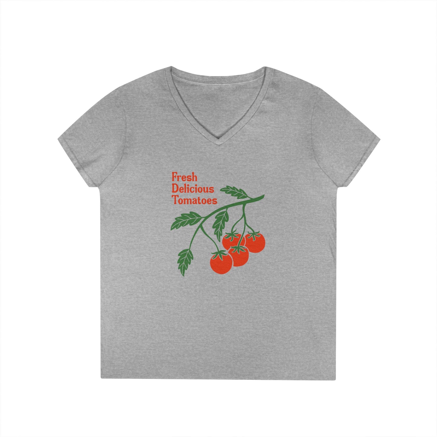 Fresh Delicious Tomatoes V-Neck T-Shirt | Tomato Plant Illustration FDT