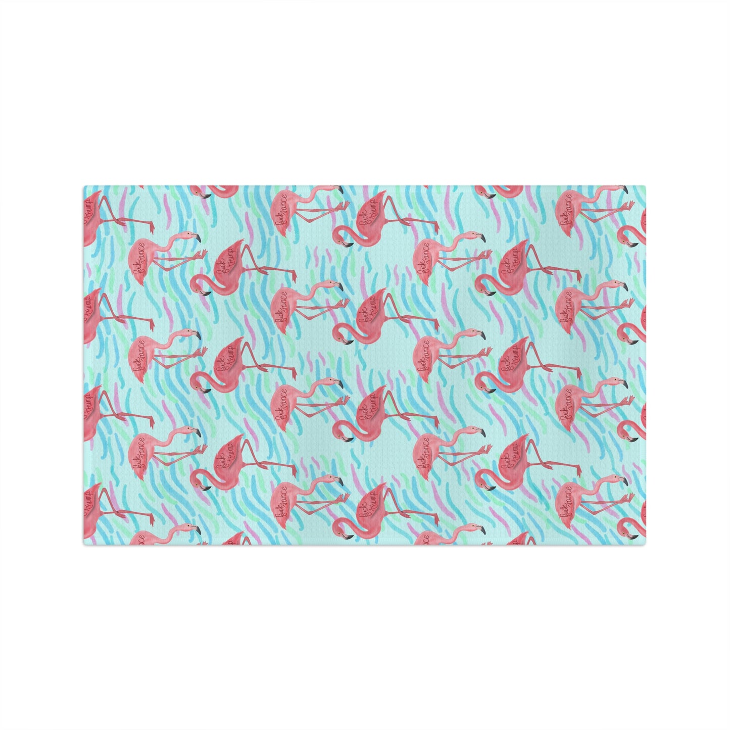 Flamingo Pattern Microfiber Tea Towel FDT Tropical Pink Flamingos on Aqua Waves