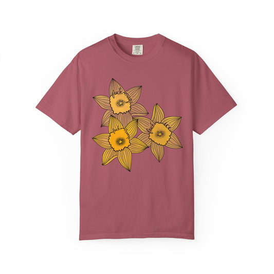 Slightly Subtle Daffodil Trio T-shirt | Yellow Floral Spring Bloom Tee FDT