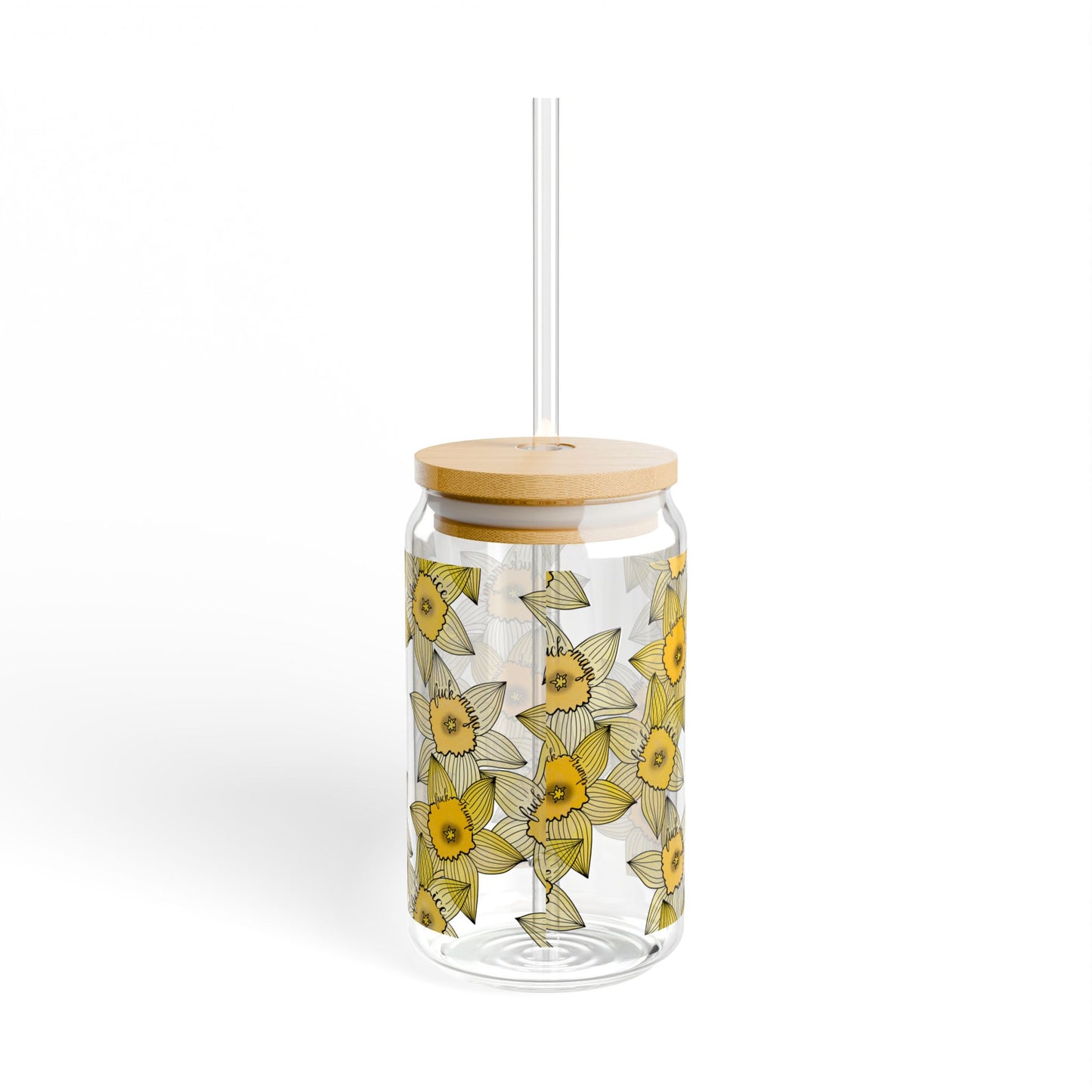 Slightly Subtle Yellow Daffodil Pattern Sipper Glass Can