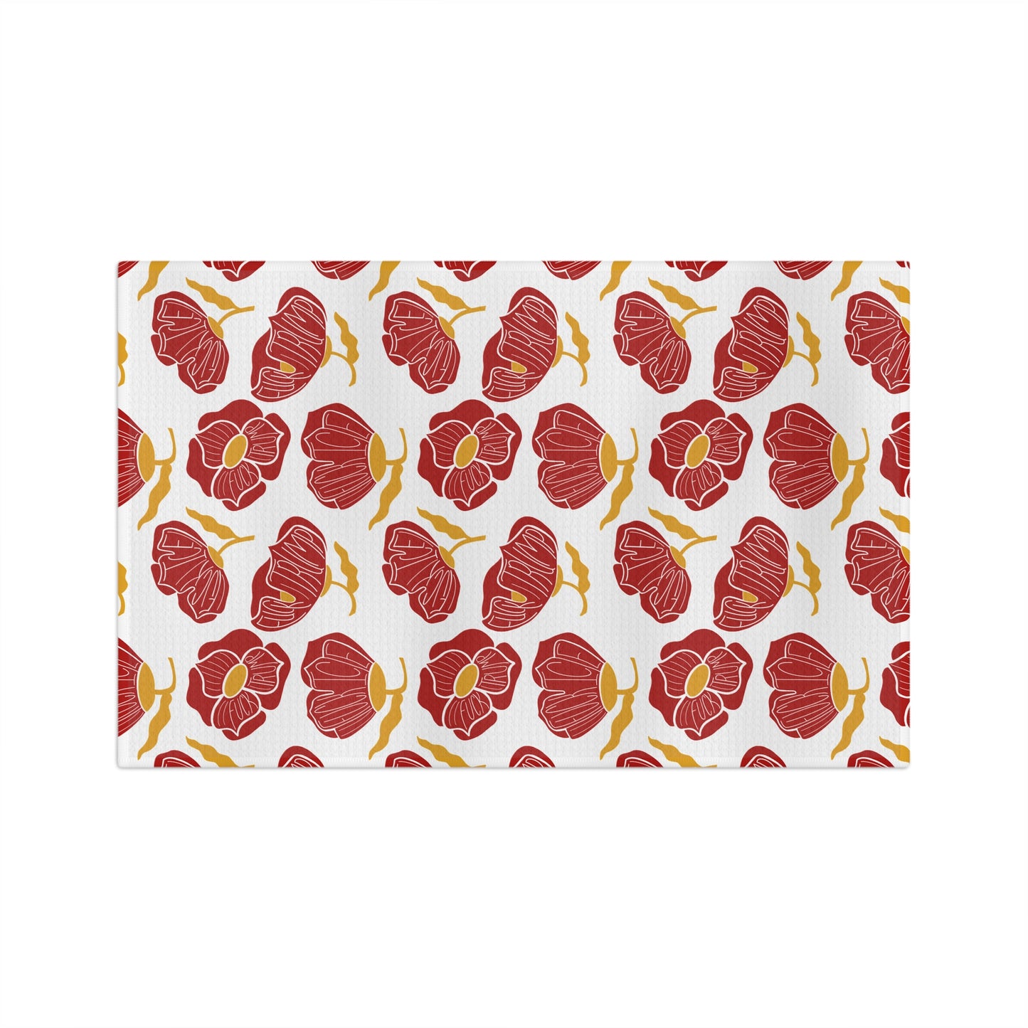 Slightly Subtle Red Poppy Pattern Microfiber Tea Towel | Floral Kitchen Linen