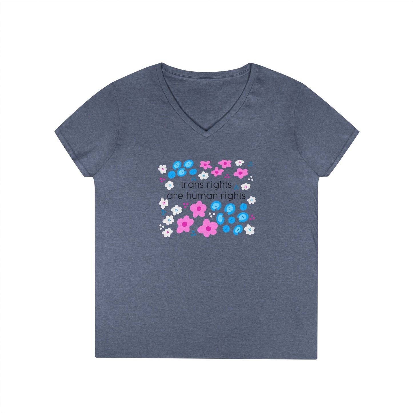 Trans Rights Are Human Rights T-Shirt | Floral Trans Pride Design v neck