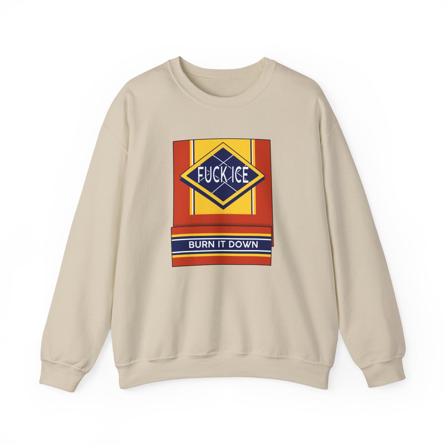 Matchbook graphic crewneck sweatshirt | Burn It Down design, protest slogan
