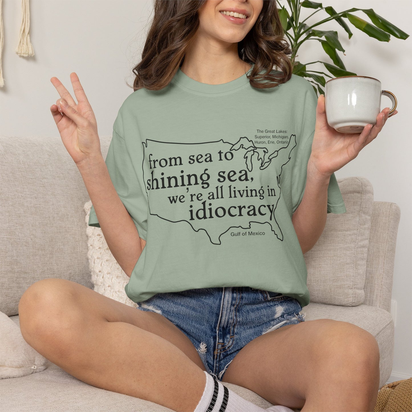 Idiocracy Map T-Shirt  'From sea to shining sea we are living in idiocracy' Minimal Political Tee Great Lakes Gulf of Mexico